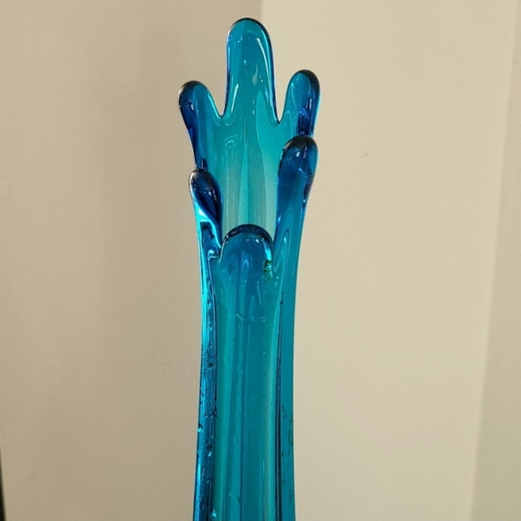 Viking Glass Bluenique Blunique Blue Swung Vase Planter Atomic MCM Vintage Epic - Picture 2 of 7